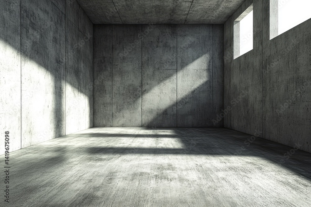 Empty Concrete Room, Sunlight Shadows Empty Concrete Room, Sunlight Shadows
