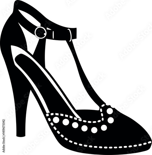 Silhouette of Elegant HighHeeled Shoe with Ankle Strap and Circular Details