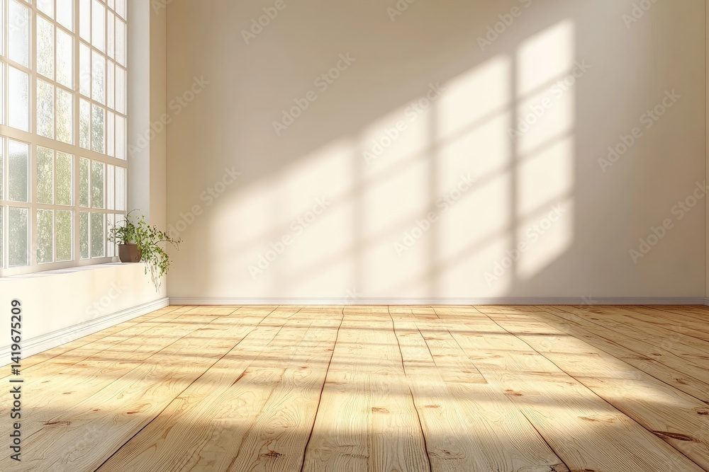 Obraz premium Empty room, sunlight streams through large window