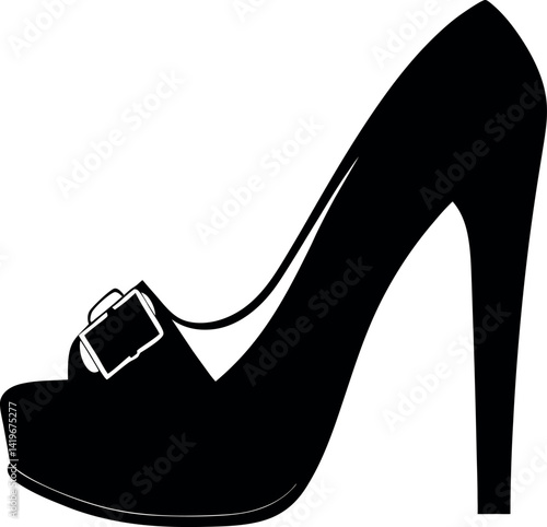 Silhouette of High Heel Shoe with Buckle, Elegant Footwear, Fashion Accessory