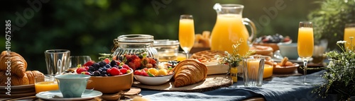 Delicious outdoor brunch with assorted pastries.