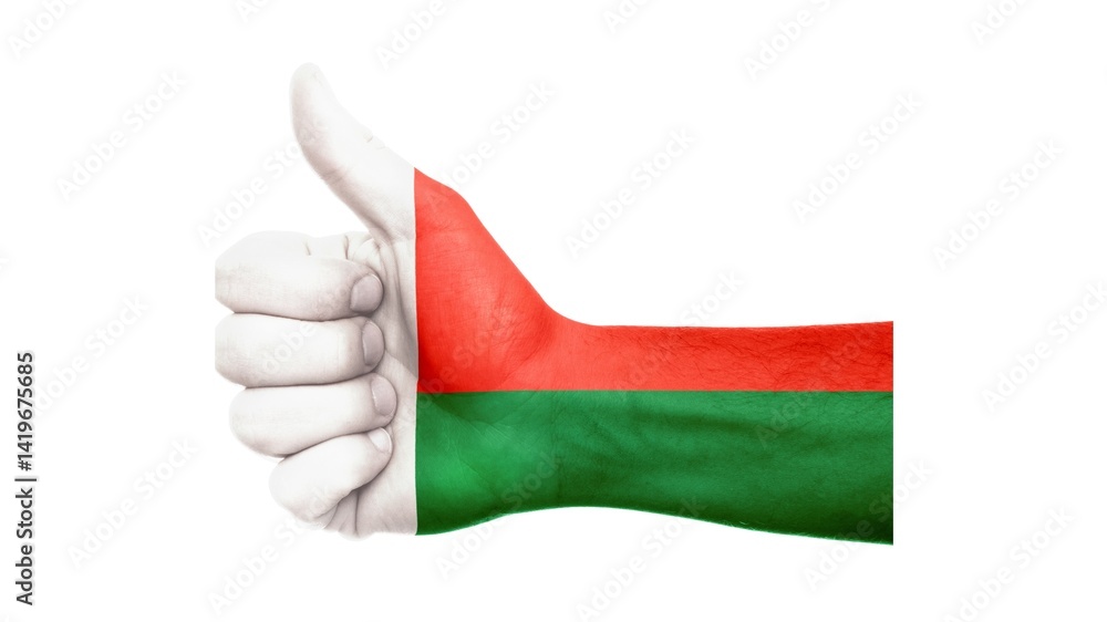 Madagascar national flag isolated on white background. Republic of Madagascar is an island country that includes the island of Madagascar and numerous smaller peripheral islands.