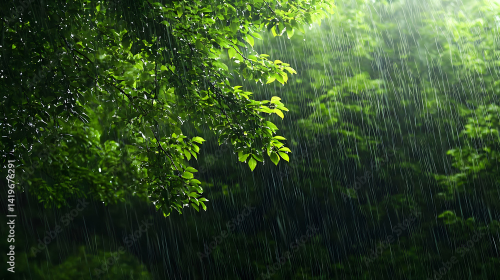 Obraz premium Green Forest In Rain