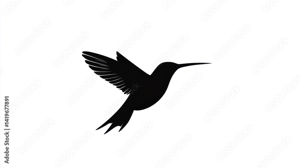 Fototapeta premium Black Hummingbird Silhouette on White
