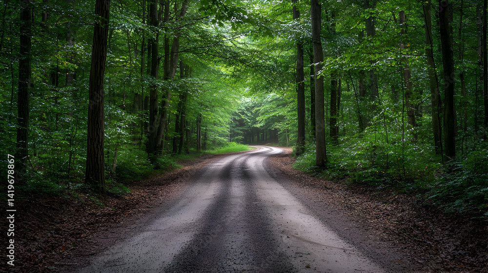 Fototapeta premium Forest Path Under Canopy Of Lush Green Trees