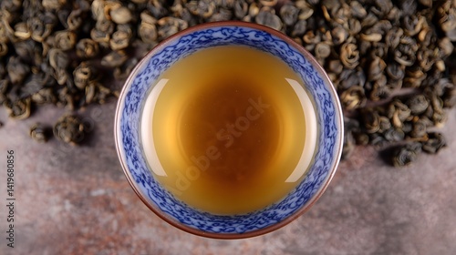 Overhead View of Jasmine Pearl Tea in a Bowl