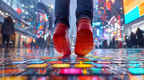 Wallpaper Mural Rainy night city walk colorful pavement Torontodigital.ca