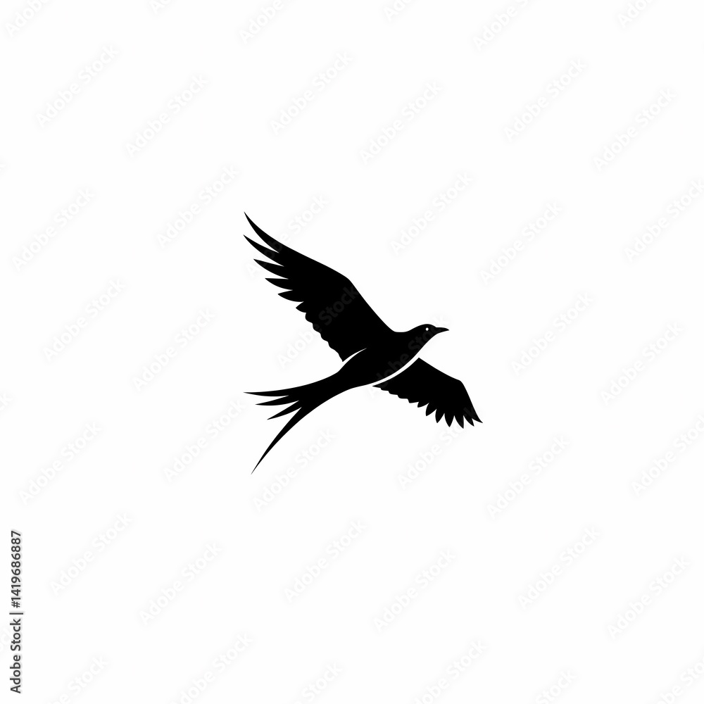 Obraz premium A black silhouette of a bird takes flight high up
