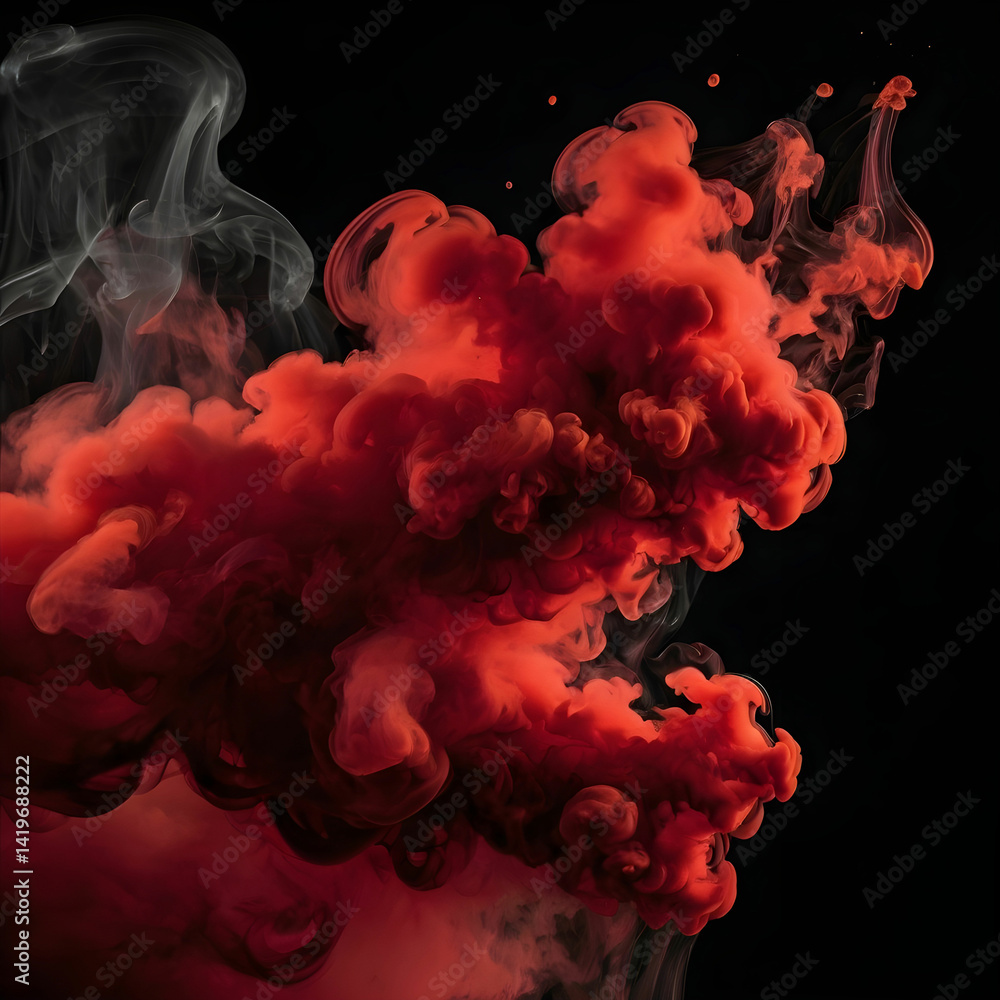 Fototapeta premium Dance of Red and Grey Smoke, Red and Gray smoke on black background