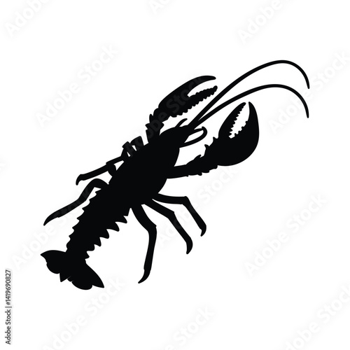 Silhouette of running lobster in black isolated on clean white background