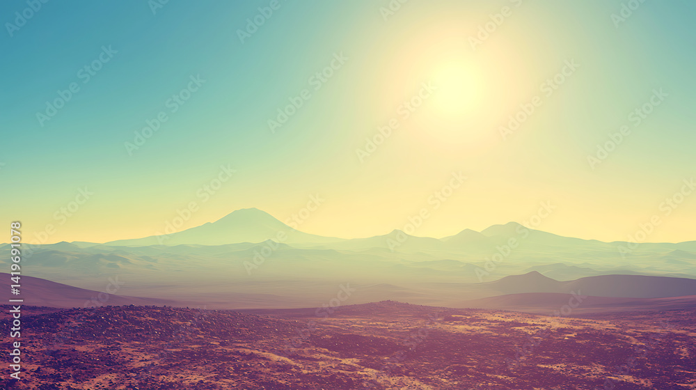 Naklejka premium A mountain range with a sun in the sky