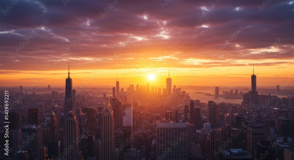 Fototapeta premium Vibrant City Sunset Skyline