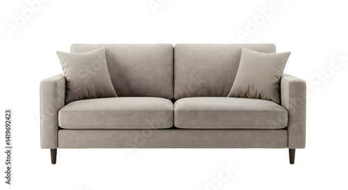 Modern, stylish gray sofa with plush cushions, set against a minimalistic backdrop, ideal for interior design inspiration