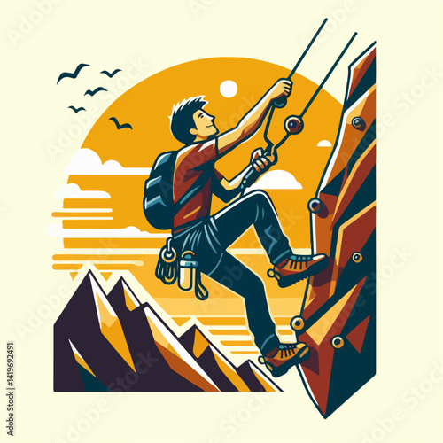 vector illustration of a man climbing up