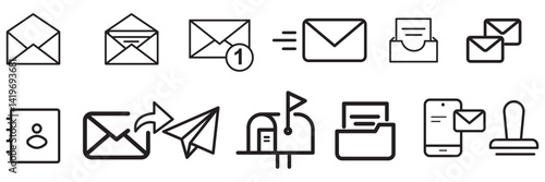 E-mail and Letter line icon set. Set of 30 outline icons related to mail, email, postal letter and others. Vector illustration. Linear icon collection. Email outline icon collection. Editable stroke