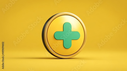 Vivid yellow background with bold green plus sign, symbol of growth and positivity