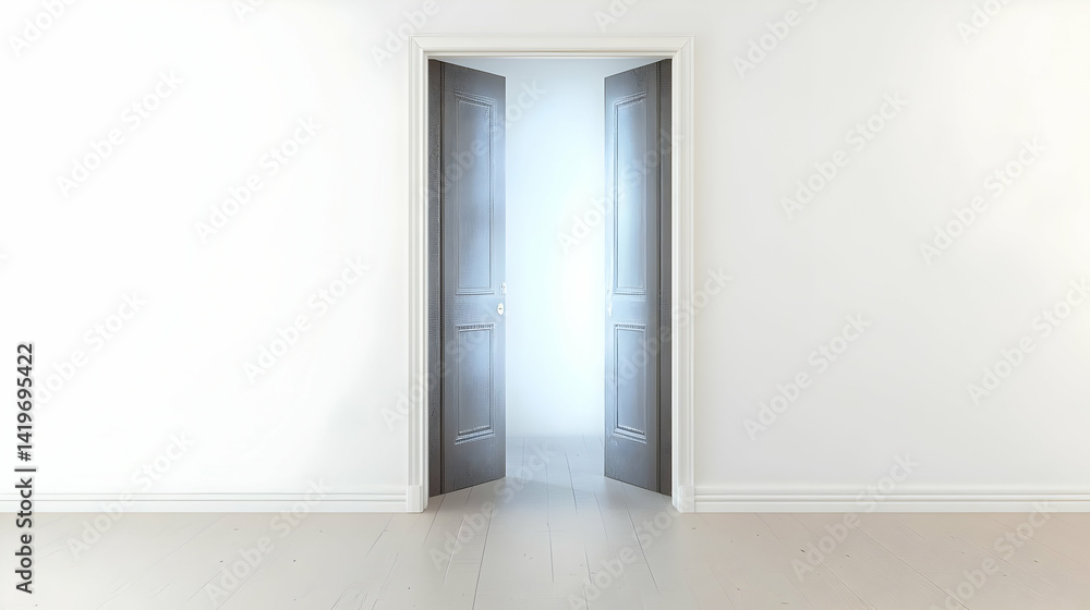 Open Doors Leading To Light In Empty Room Open Doors Leading To Light In Empty Room