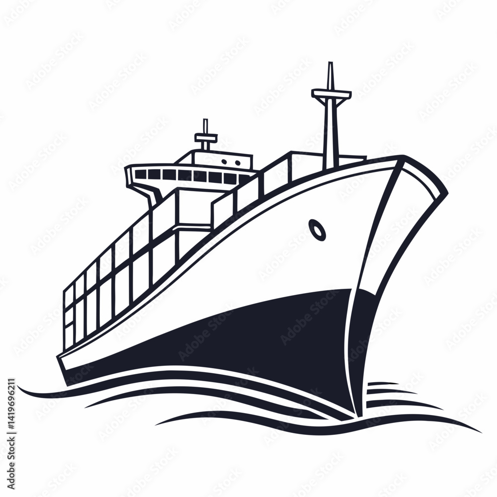 Obraz premium Cargo and ship vector illustration