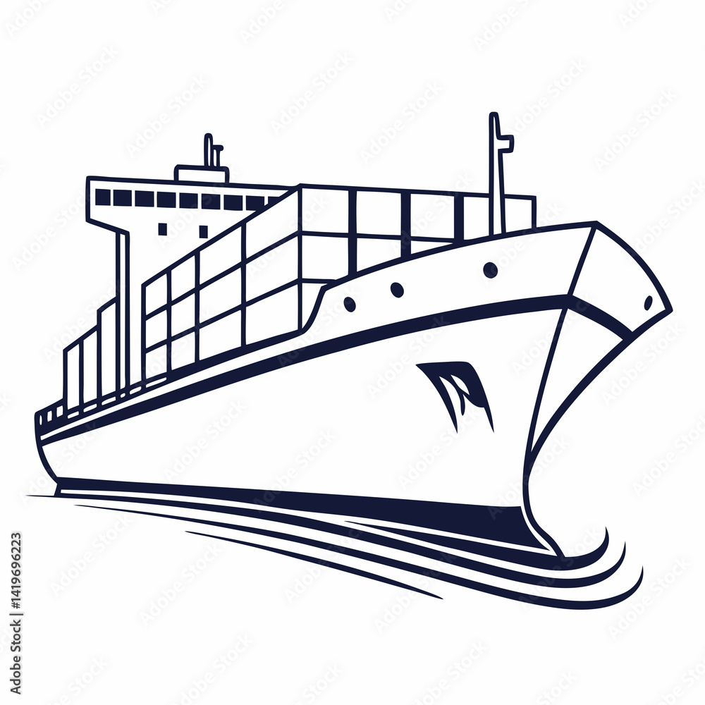 Obraz premium Cargo and ship vector illustration