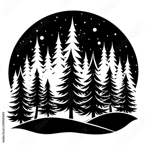 Download Snow Forest Vector Art Silhouette  Vector Illustration White Background Svg File For Design.