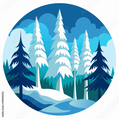 Download Snow Forest Vector Art Silhouette  Vector Illustration White Background Svg File For Design.