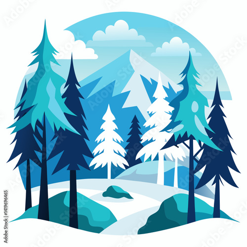 Download Snow Forest Vector Art Silhouette  Vector Illustration White Background Svg File For Design.