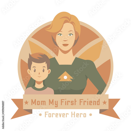 Mom My First Friend Forever Hero - Mother Son Vector Illustration