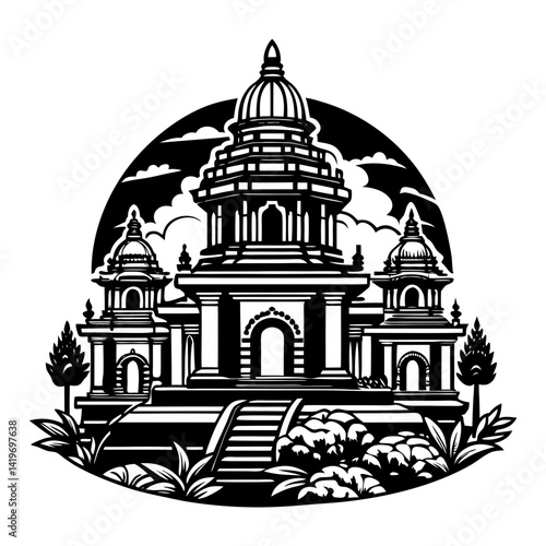 Download Ancient Temple Silhouette Vector Art Illustration White Background  Svg File For Design.