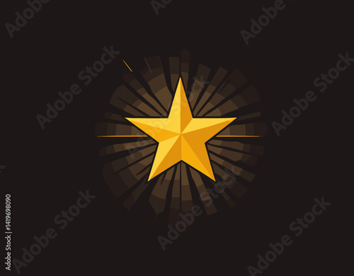 Gold Glow Star. Light glowing effect. Transparent Sun rays