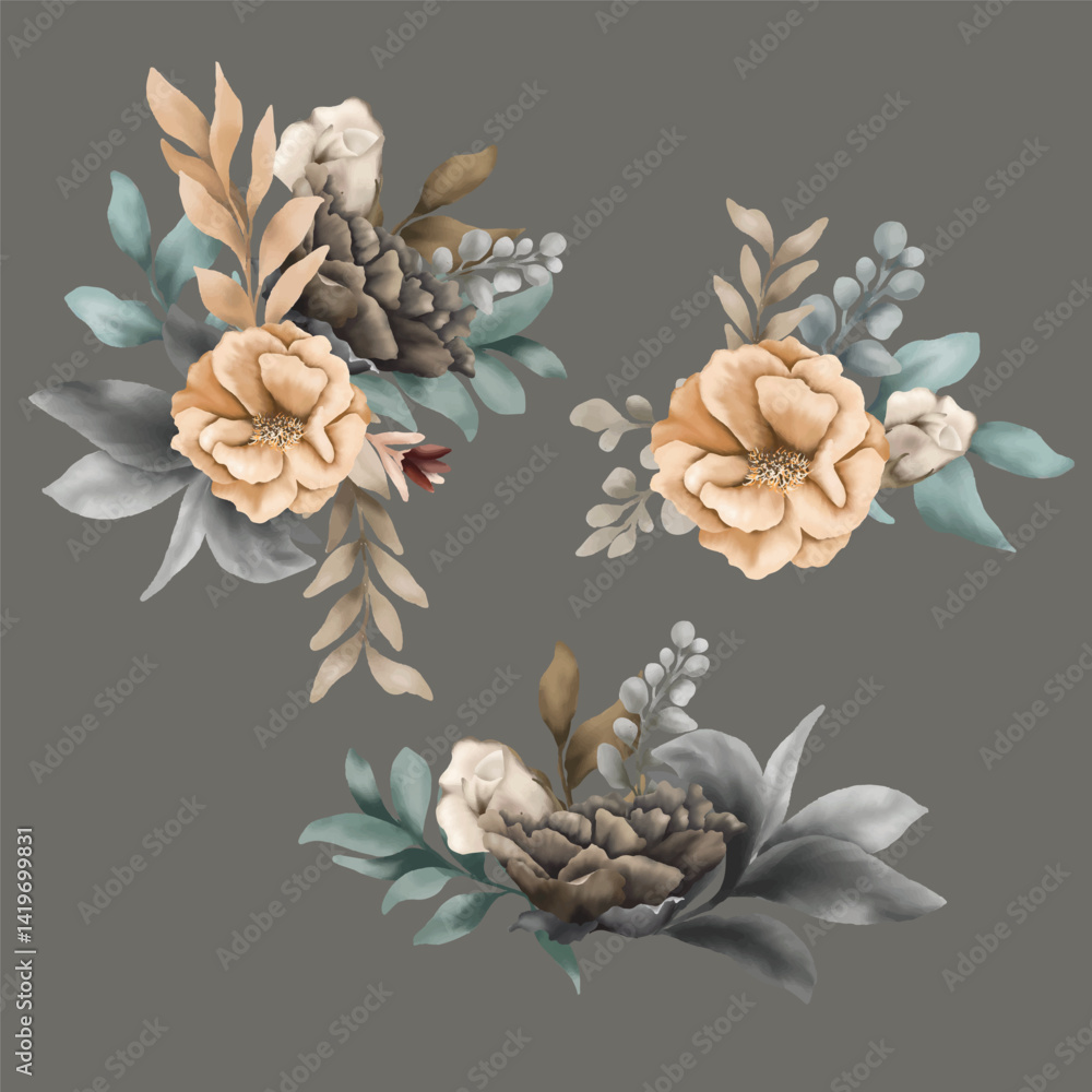 custom made wallpaper toronto digitalElegant Watercolor Floral Bouquet Arrangement Illustration