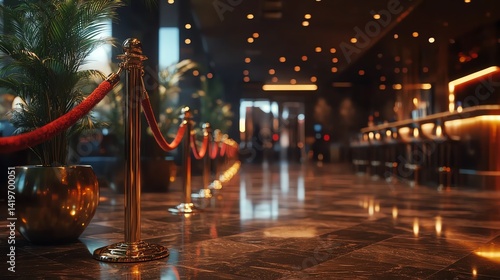 Exclusive members-only business event with velvet ropes, luxury branding, and elite networking ambiance