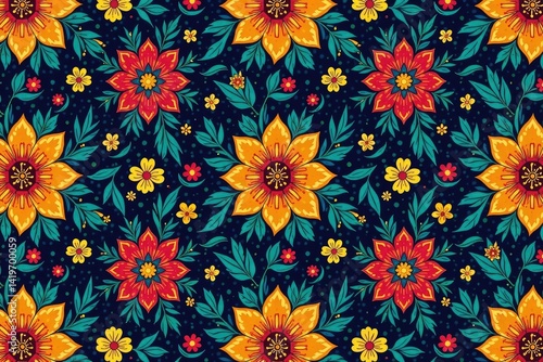 Wallpaper Mural Bold paisley floral pattern with vibrant colors and organic shapes , flower, vibrant Torontodigital.ca