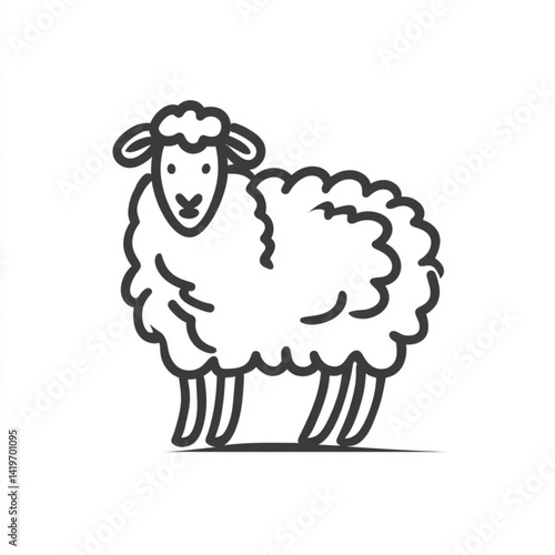 A simple line drawing of a sheep with curly wool on a white background image