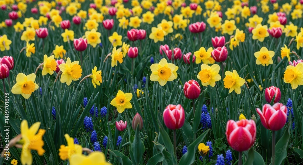 Obraz premium Vibrant Spring Flowers in a Garden