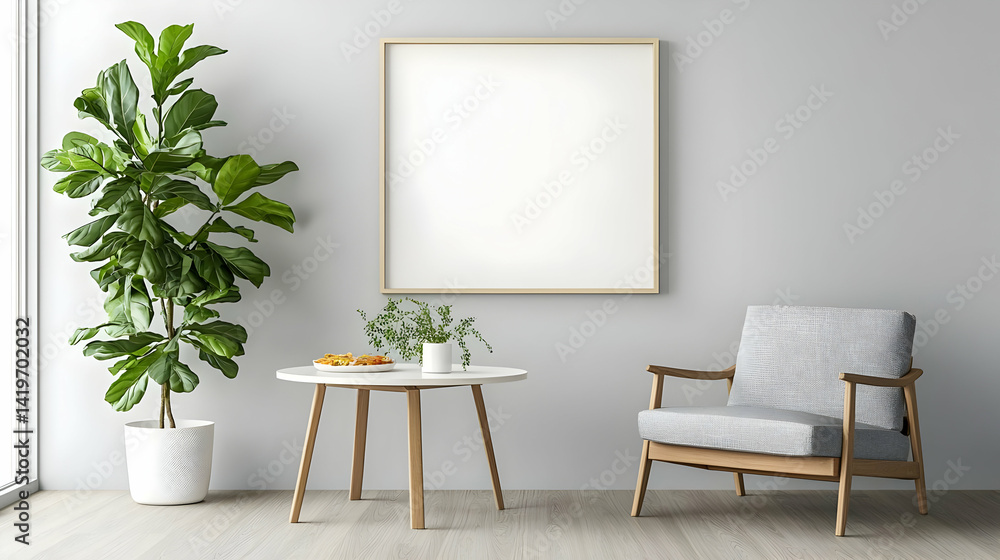 Modern Minimalist Interior With Empty Frame And Plant Modern Minimalist Interior With Empty Frame And Plant