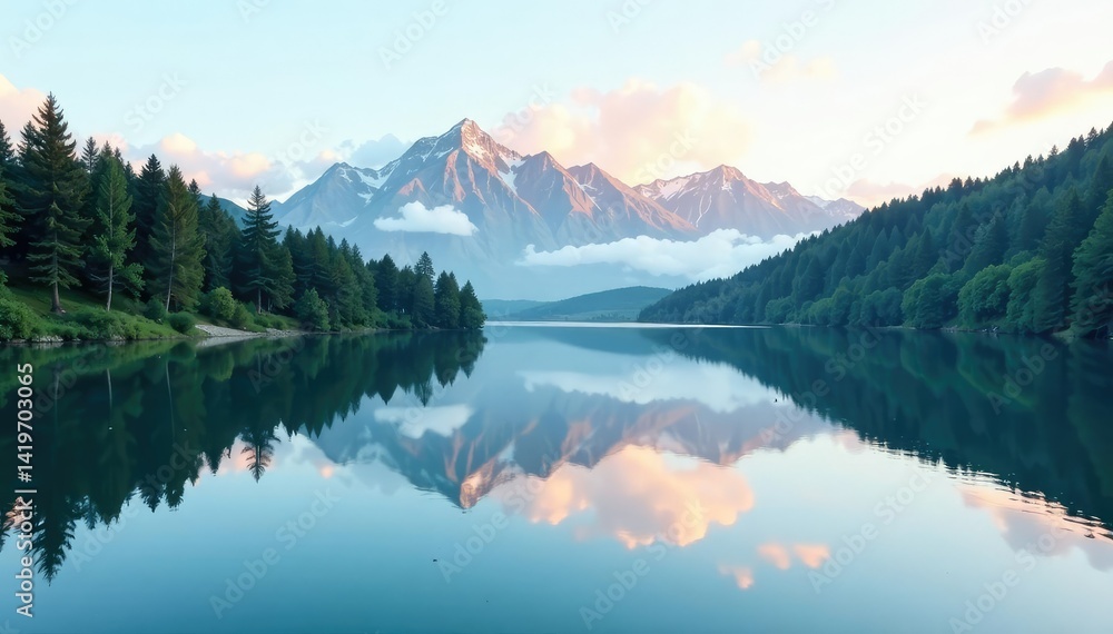 Distinctive shoreline shape reflected in calm lake, natural, reflection, lake Distinctive shoreline shape reflected in calm lake, natural, reflection, lake