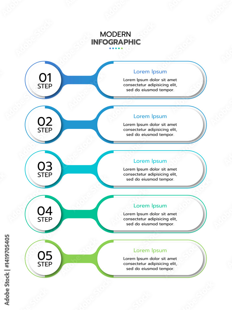 Fototapeta premium 5-Step infographic template. Concept of 5 successive steps of project development process. Flat infographic design template. Simple vector illustration for business analytics.