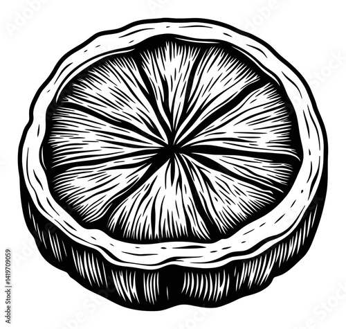 Detailed Engraving of a Circular Cross Section of a Tree Stump