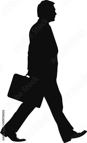 A Strong Silhouette Capturing the Purposeful Stride of a Businessman Carrying a Briefcase, Representing Progress, Initiative, and the Drive to Achieve Goals in the Corporate Landscape.