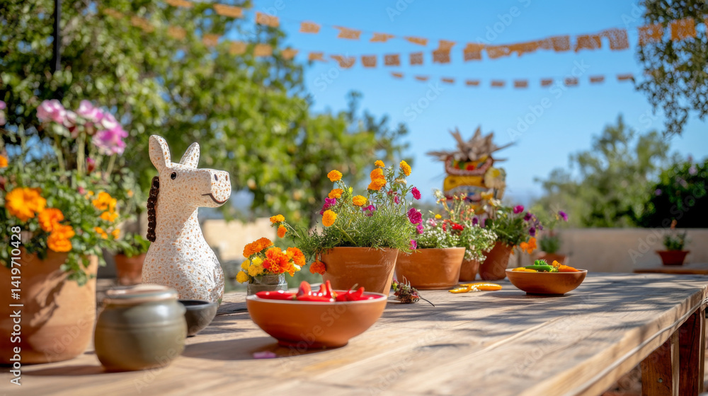 custom made wallpaper toronto digitalMexican festive decor with colorful papel picado, marigolds, and food