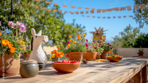 Wallpaper Mural Mexican festive decor with colorful papel picado, marigolds, and food Torontodigital.ca
