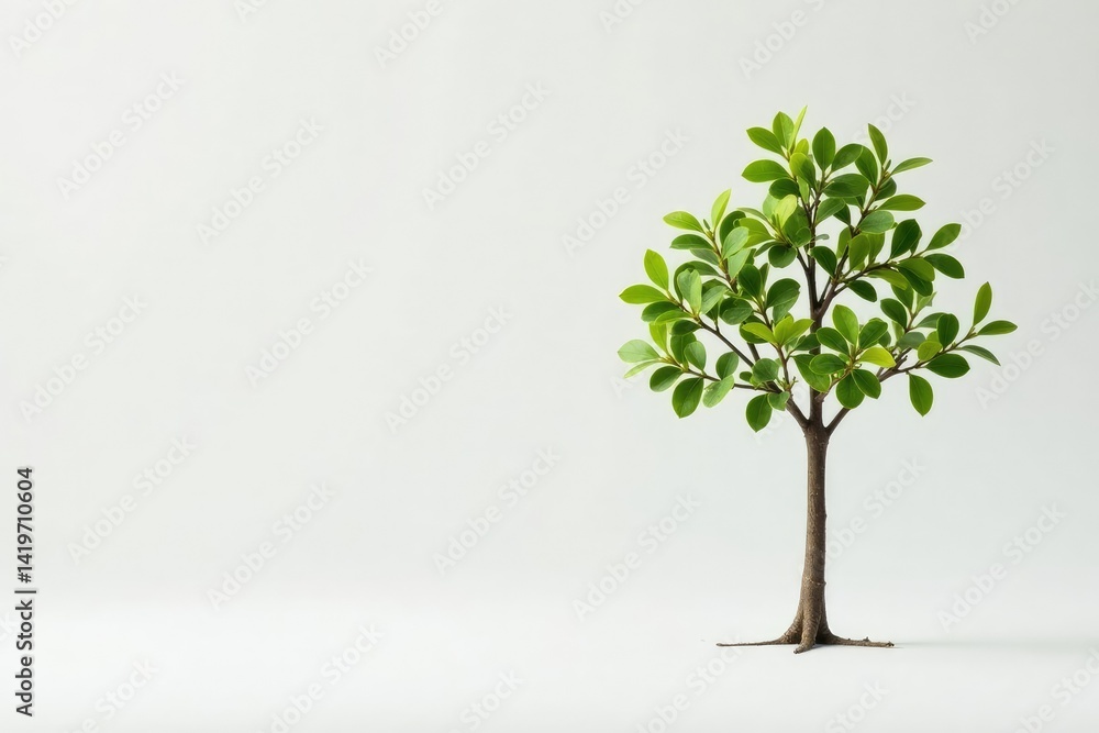 Obraz premium Single young tree, delicate branches, white backdrop, growth, fragile