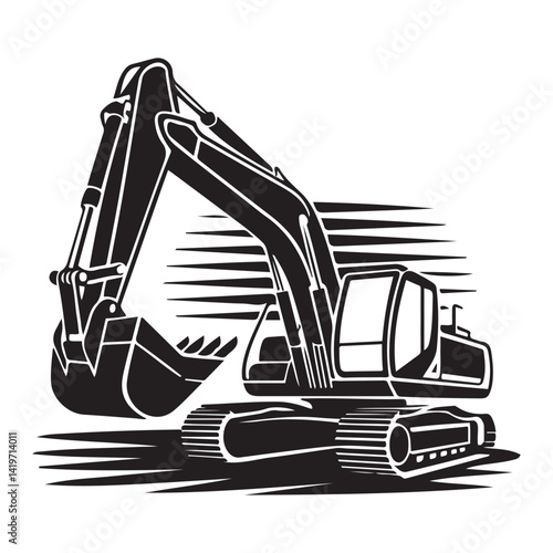 Excavator icon Vector Black silhouettes. with white background