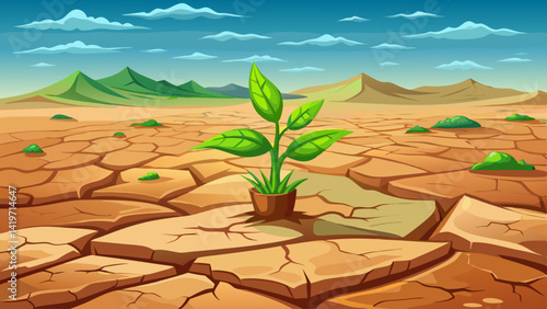  Very beautiful Takir, takyr soil and green plant. New life amid drought. Landform, drying out saline soil in desert. Drying cracks forming a characteristic pattern, clay soil. Natural background. Cra