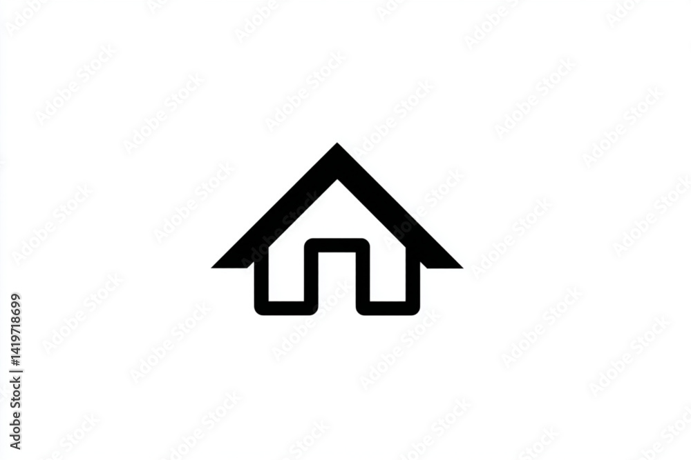 A simple black and white line drawing of a house with a peaked roof design A simple black and white line drawing of a house with a peaked roof design