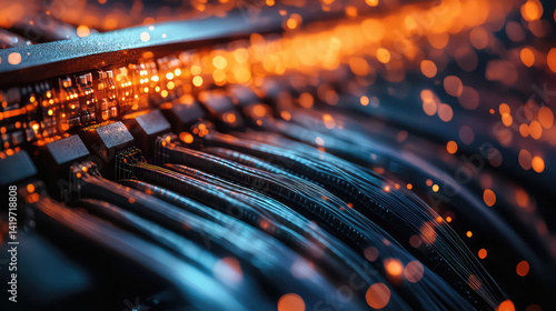 Futuristic Fiber Optic Data Stream with Glowing Lights