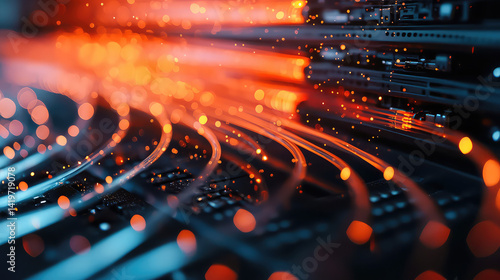 Futuristic Fiber Optic Data Stream with Glowing Lights