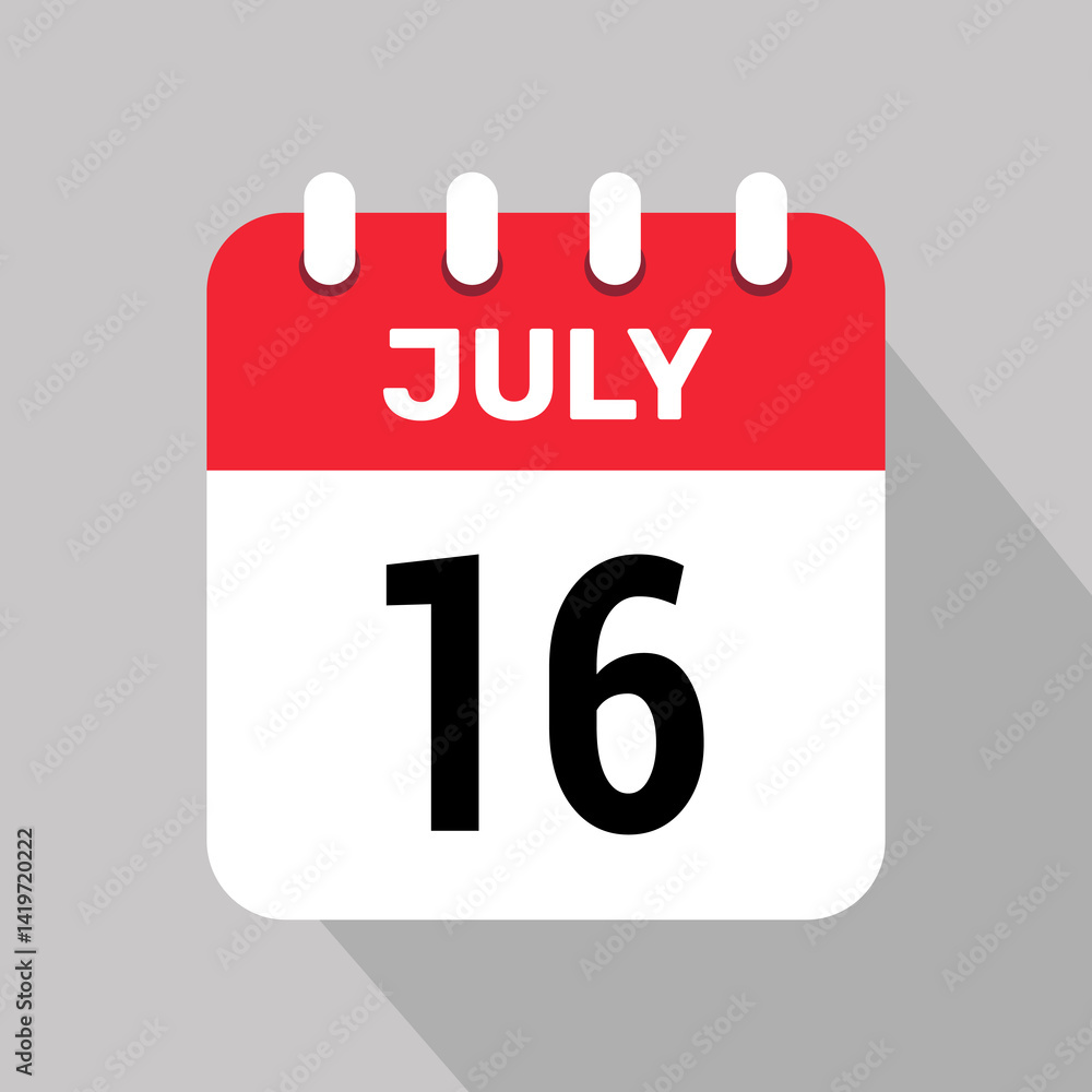 calendar 16 july icon vector date month illustration background. calendar 16 july icon vector date month illustration background.