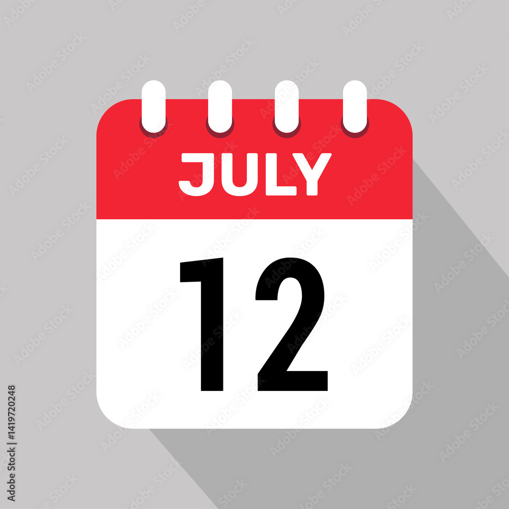 calendar 12 july icon vector date month illustration background. calendar 12 july icon vector date month illustration background.