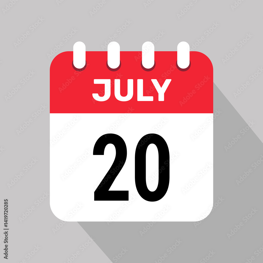 calendar 20 july icon vector date month illustration background. calendar 20 july icon vector date month illustration background.